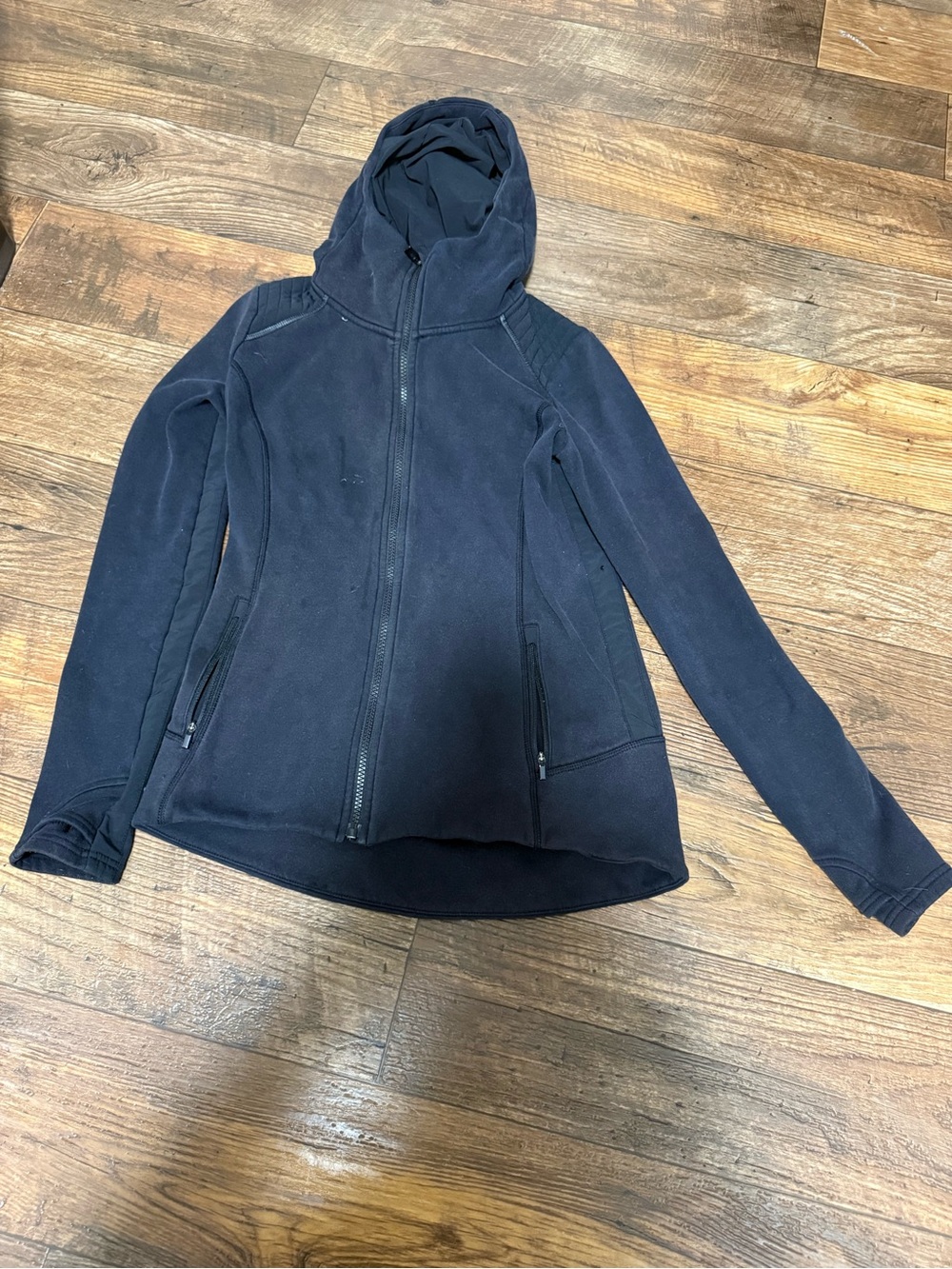 Athleta Black Full‑Zip Hooded Bomber Jacket
